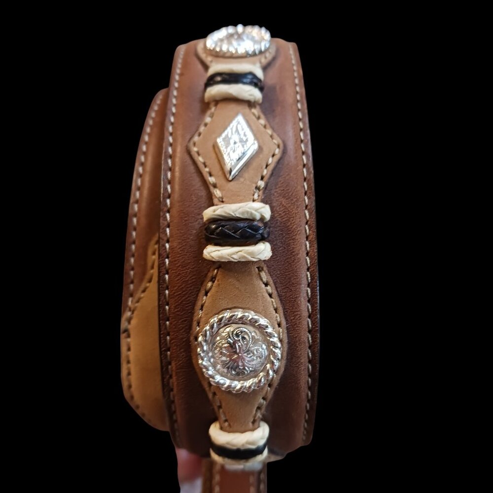 Justen Brown Leather and Tan Suede 26" Western Belt with Embellished Back